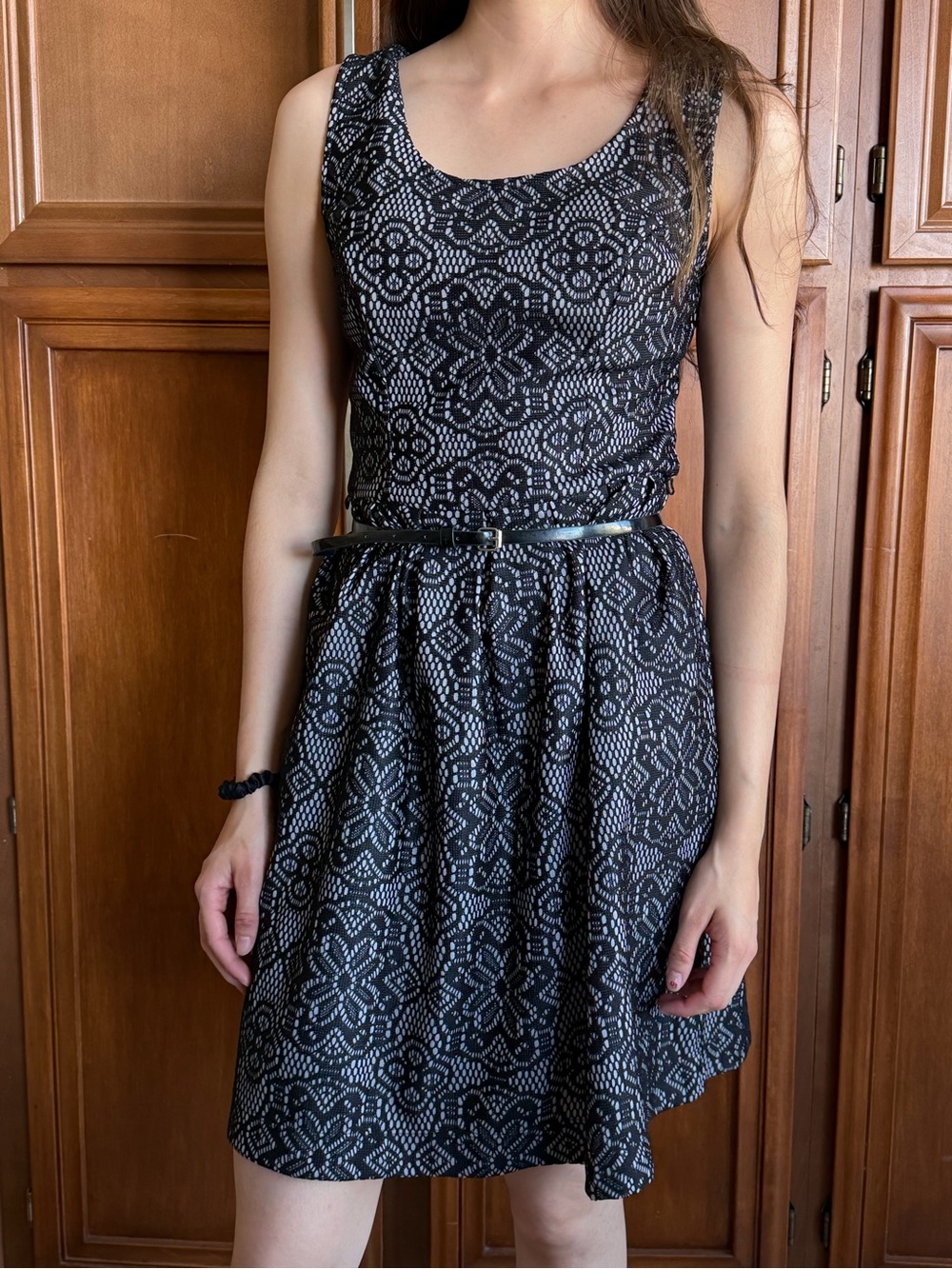 George Black Sleeveless Patterned Midi Dress